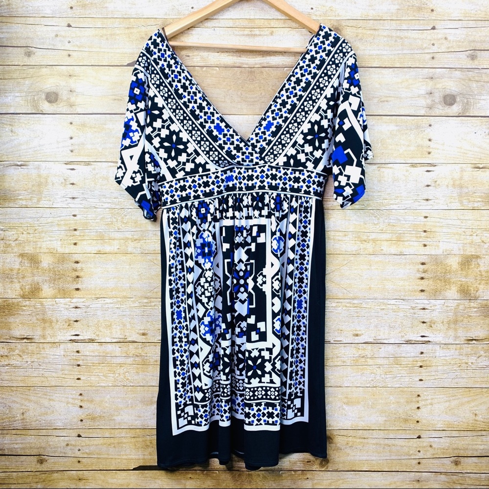 London Style Short Sleeve Dress Purple Black white - Picture 2 of 5